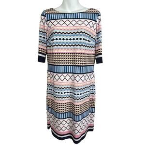 Eliza J Geometric Print Dress Multi‎ Color Short Sleeve Size 6 Career Mod Retro